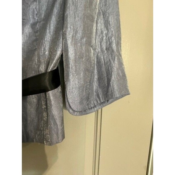 David's Bridal Crinkle Gray/Purplish Rouche Collar, Black Tie Belt Blouse Sz 14 - Picture 8 of 9